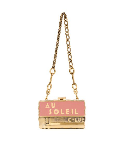Chlo&eacute; Soleil minaudi&egrave;re with chain in brass & enamel