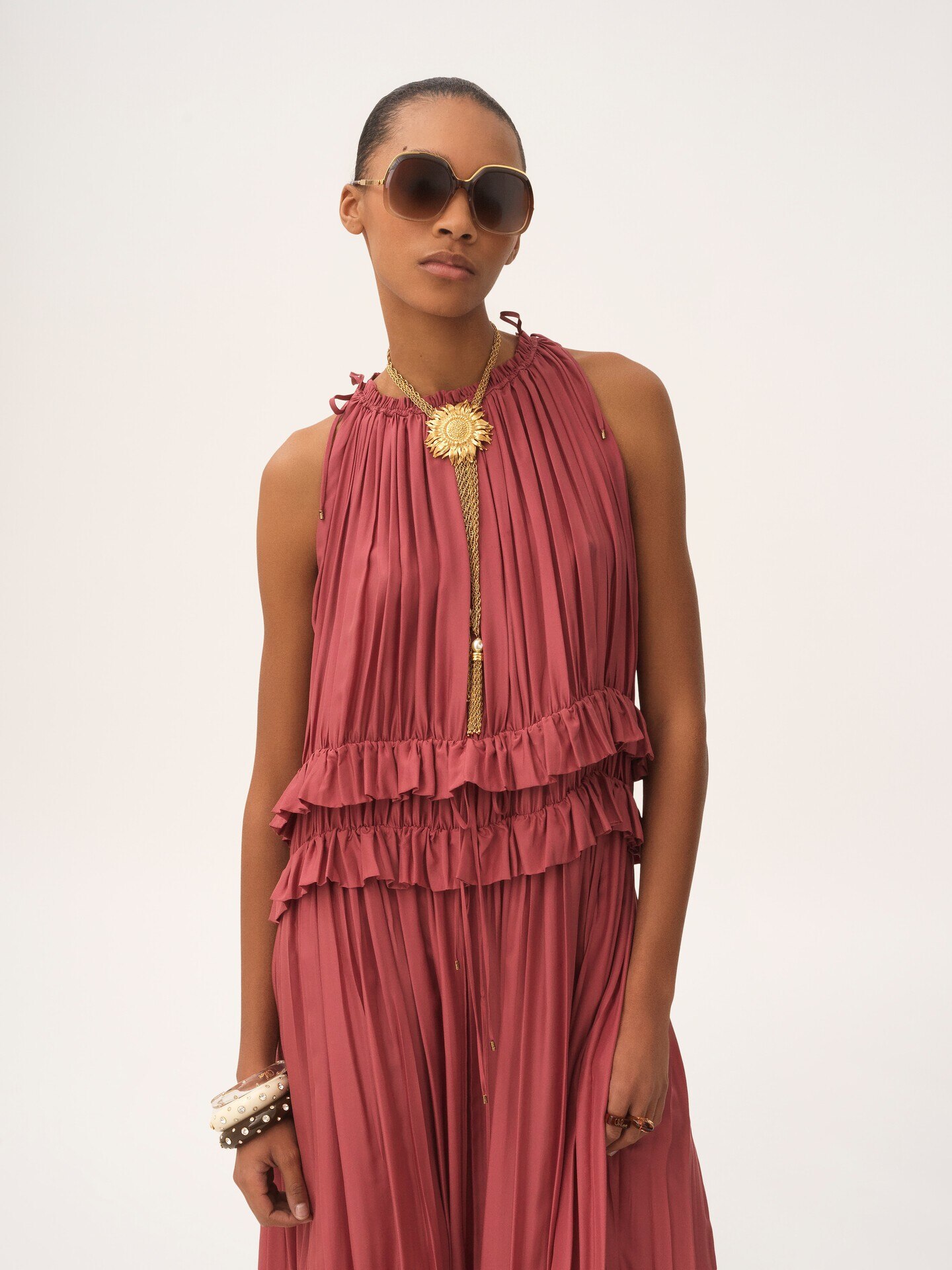 Sleeveless long dress in washed silk pongé - 4