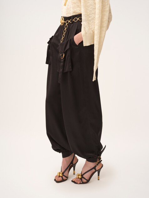 Fluid cargo trousers in silk satin