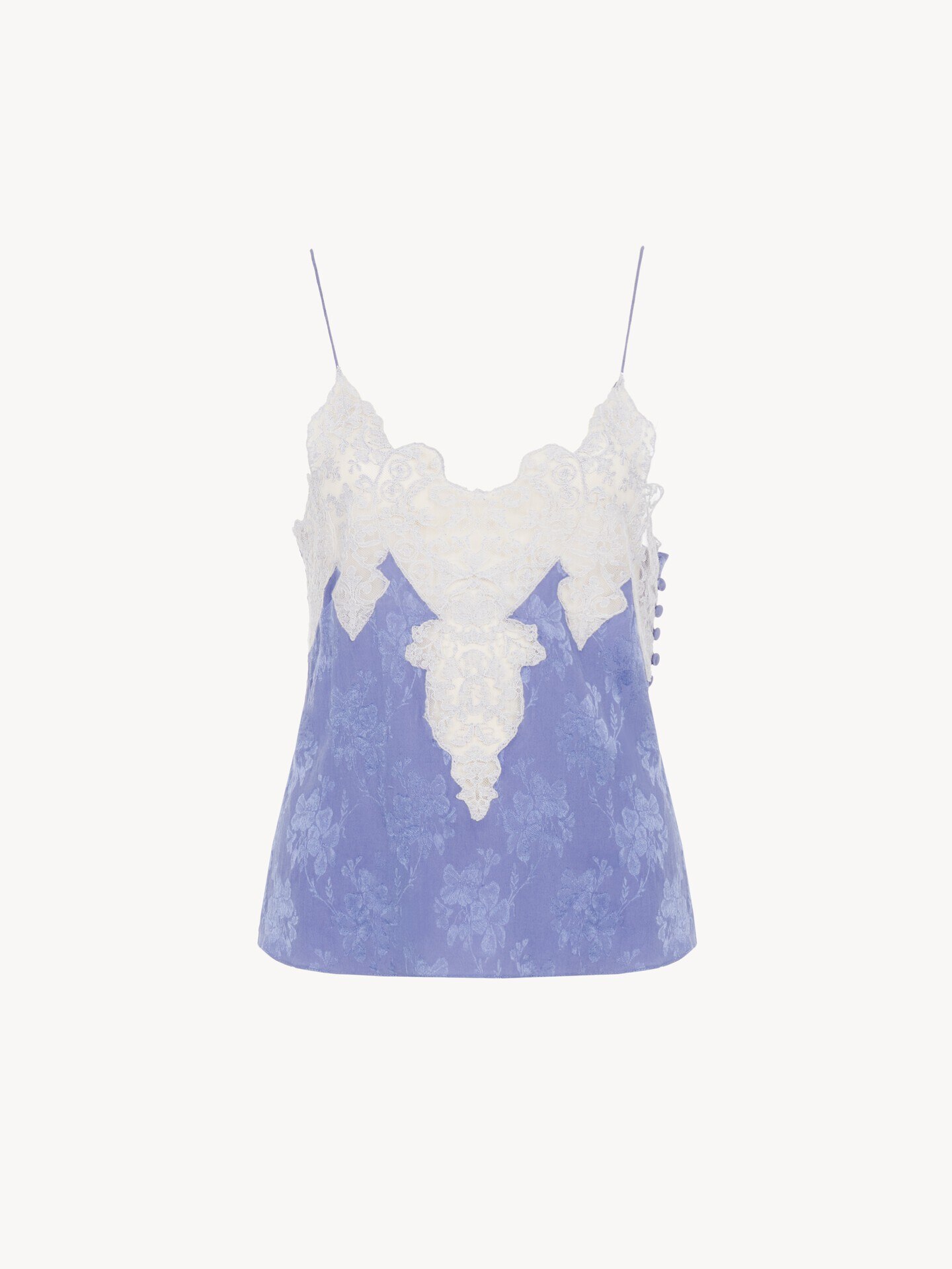 Camisole top in silk jacquard & lace - 2