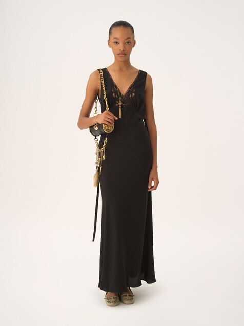 Vestido de columna sin mangas de jacquard de seda y encaje