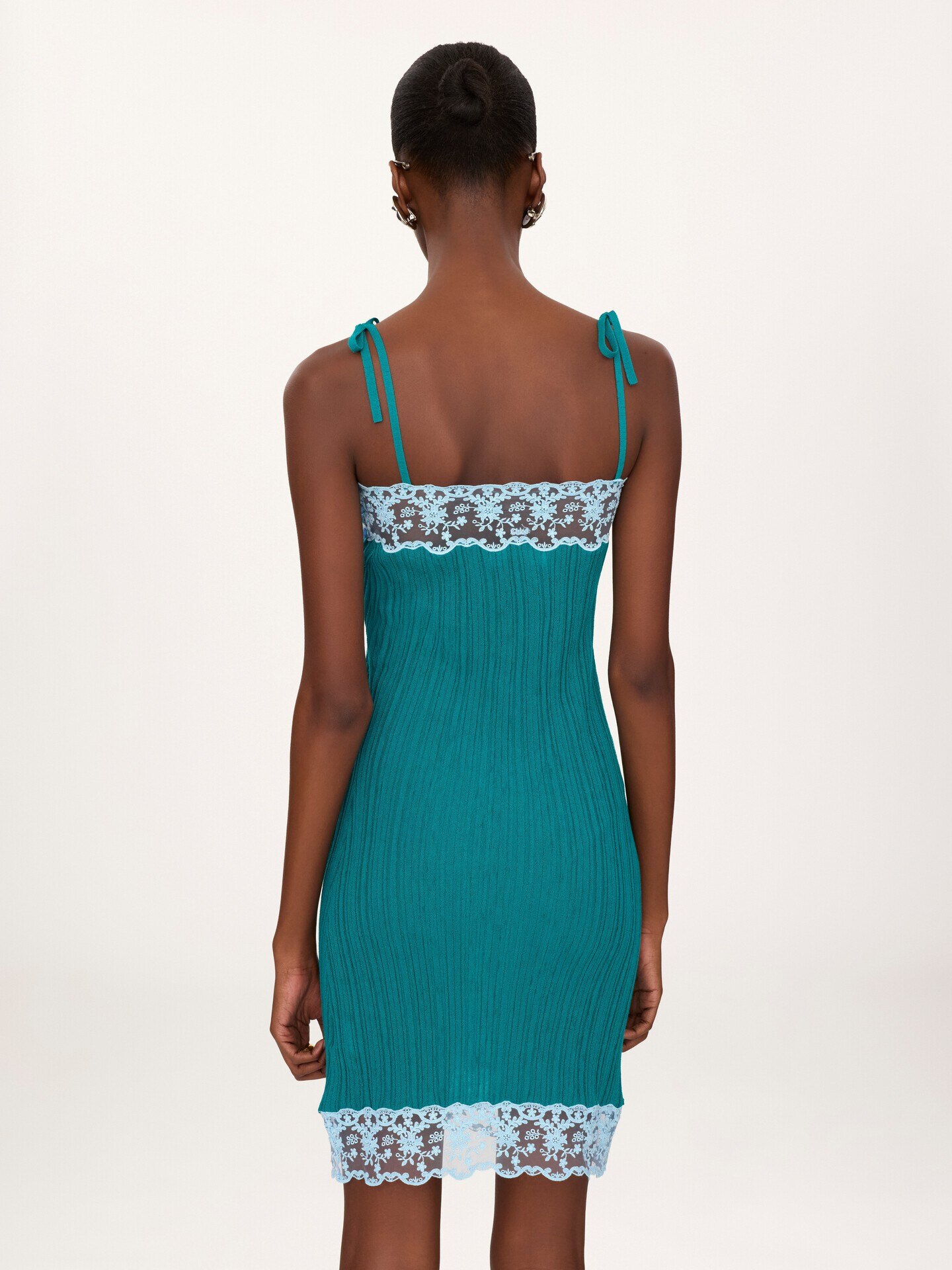 Fitted sleeveless mini dress in a wool knit & lace - 6