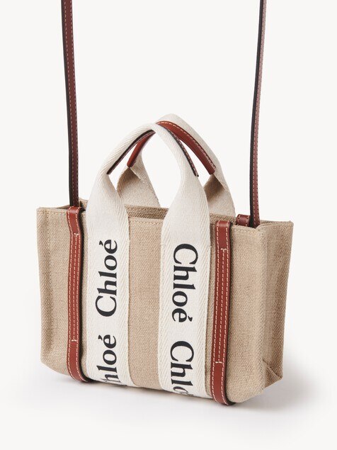 Mini Woody tote bag in linen