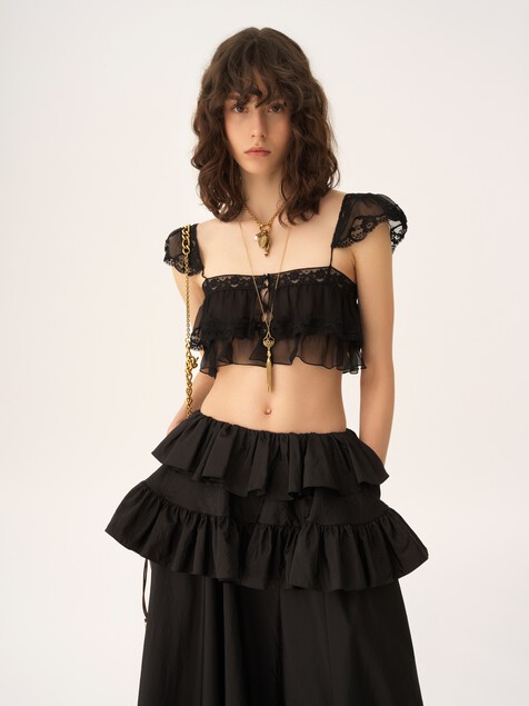 Bralette con volantes de muselina de seda y encaje