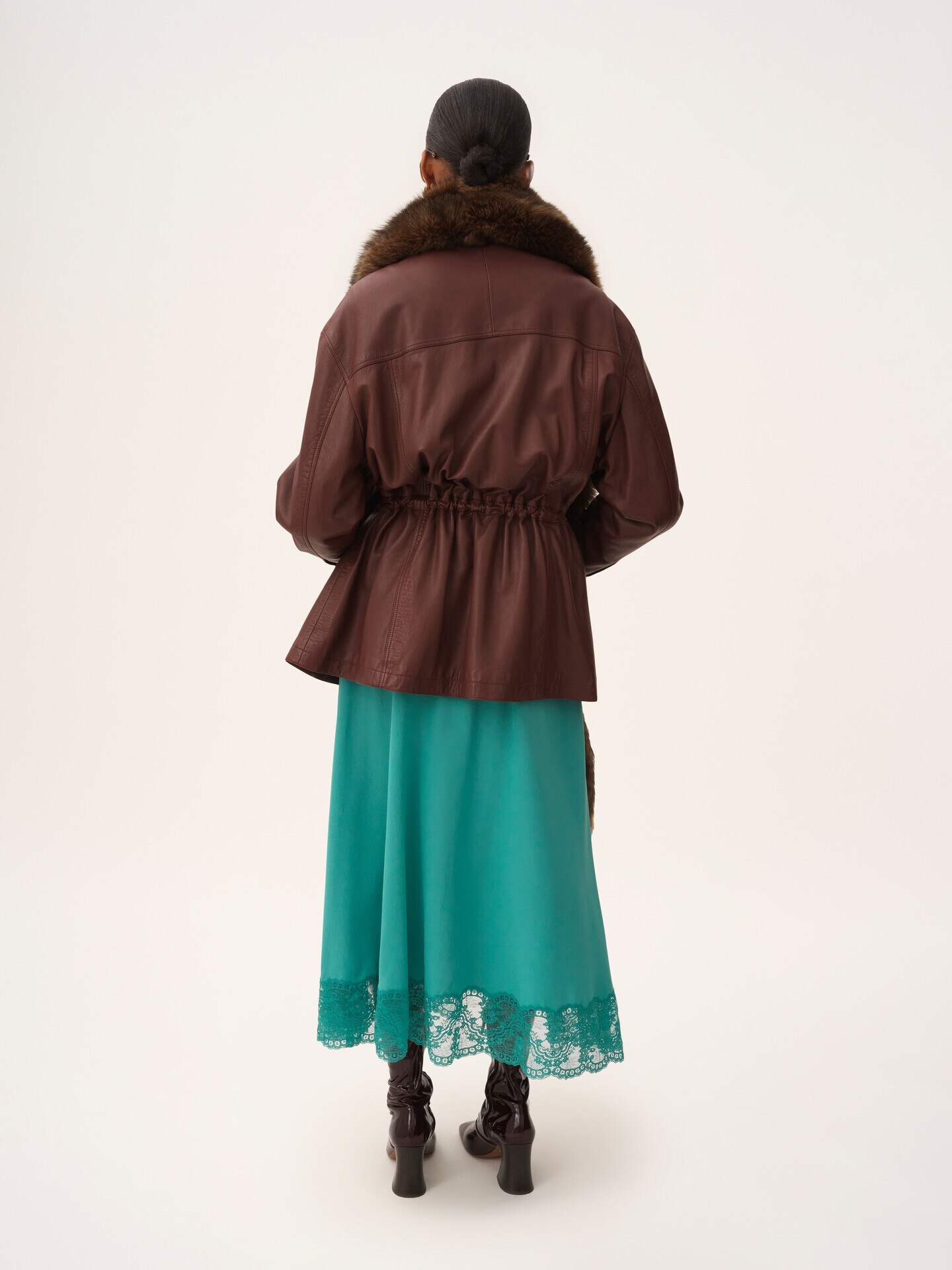 High-neck parka in leather - 5