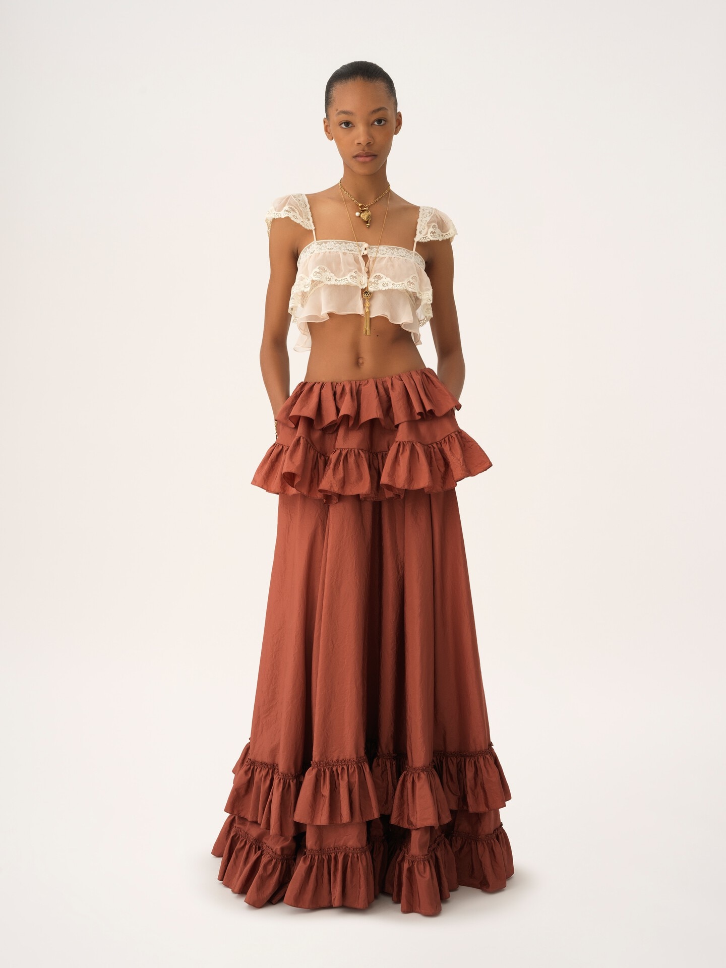 Tiered maxi skirt in washed silk taffeta - 3