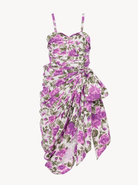 Wrap bustier midi dress in cotton poplin