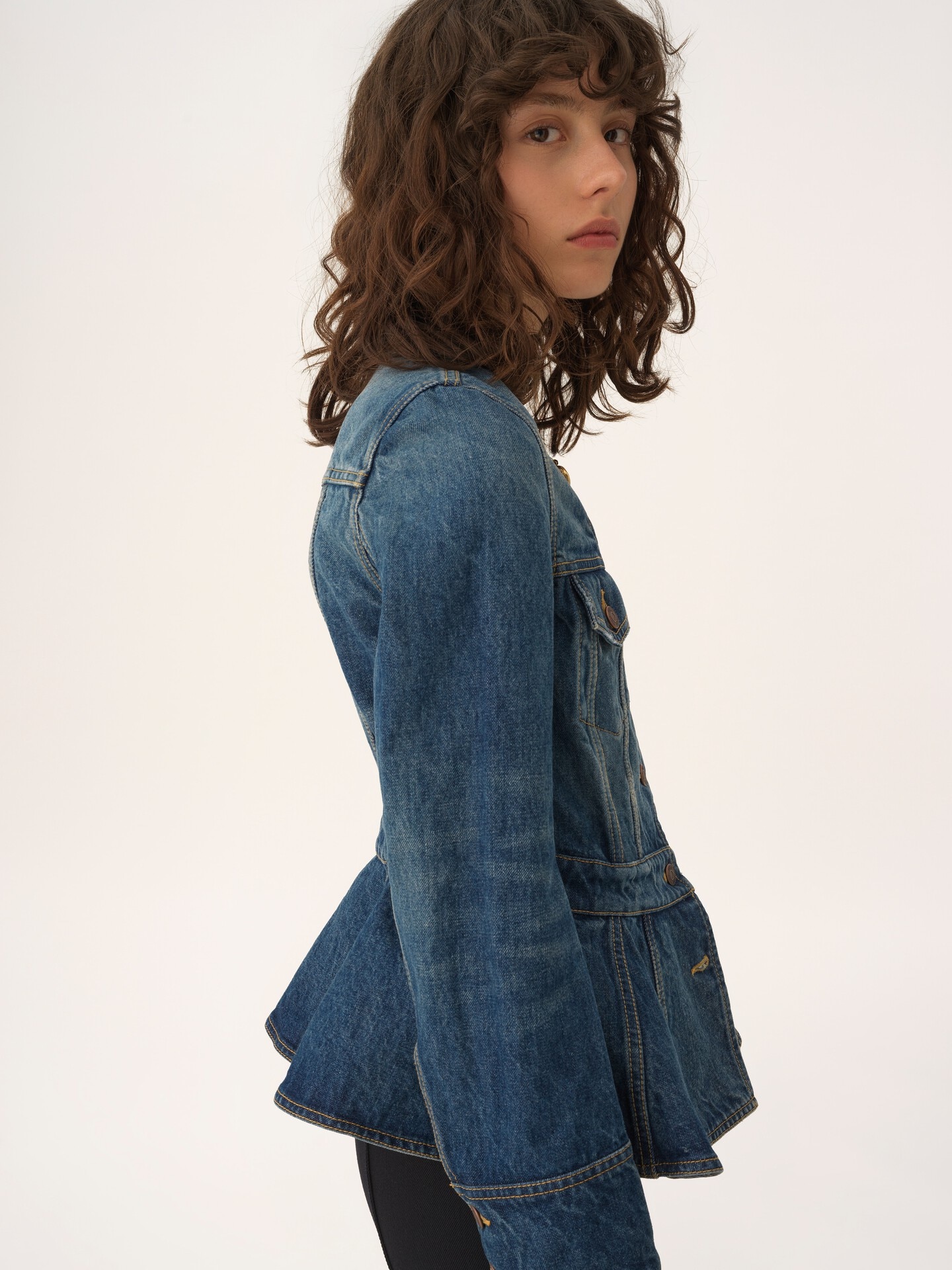 Peplum riding jacket in denim - 5