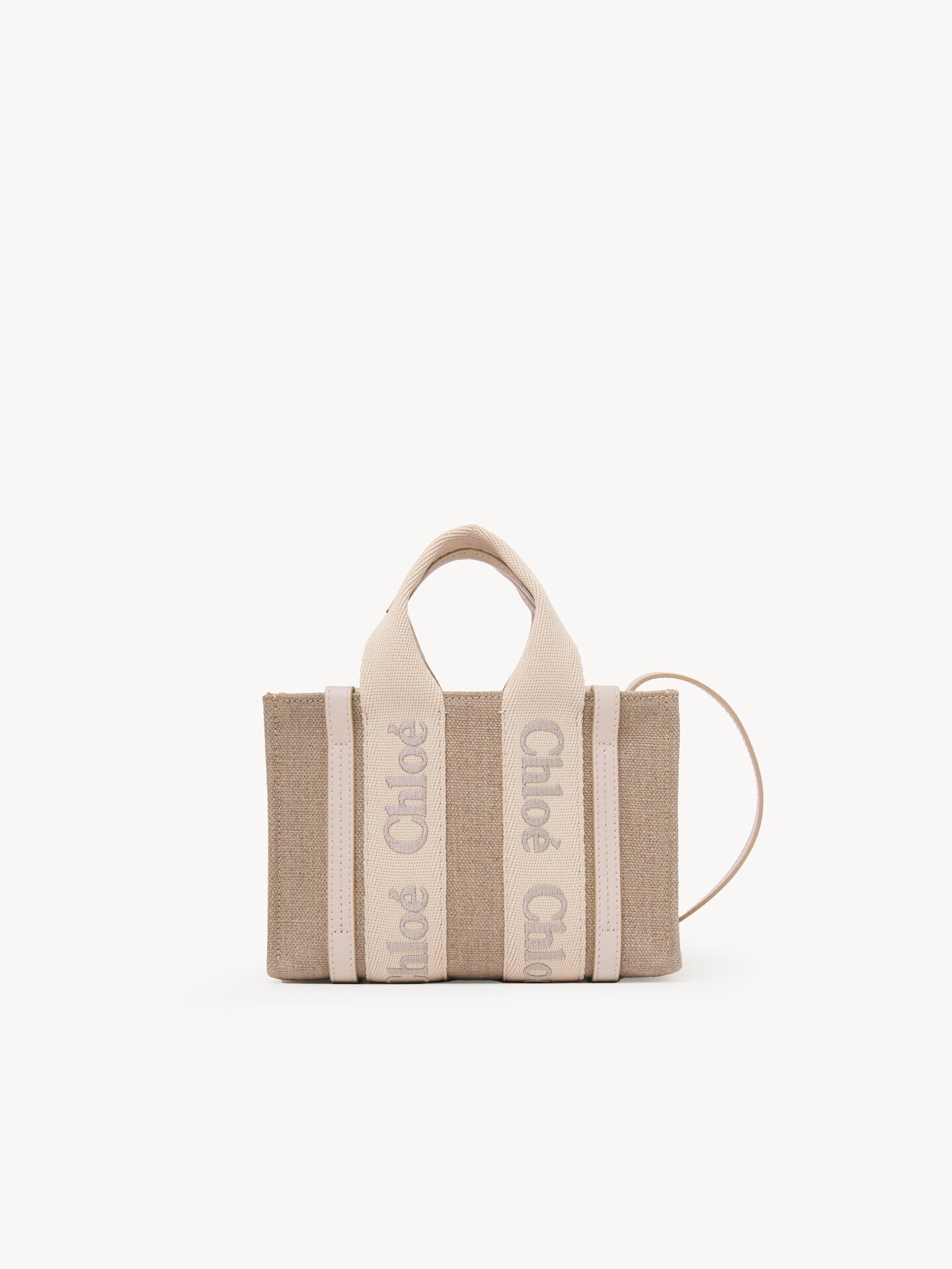 Mini Woody tote bag in linen & leather - 2