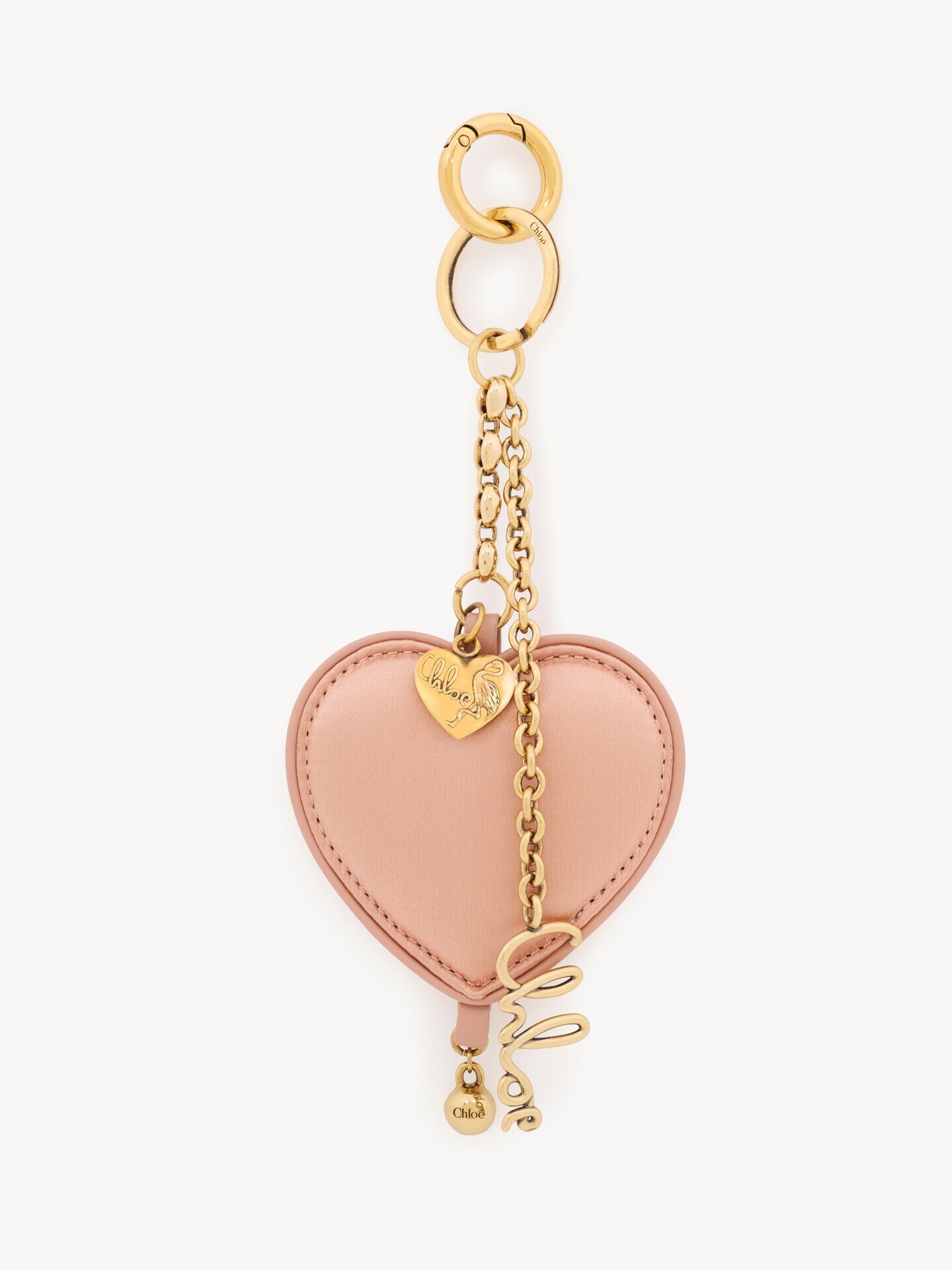 Chlo&eacute; Symbols Heart key ring bag charm in satin & brass - 2