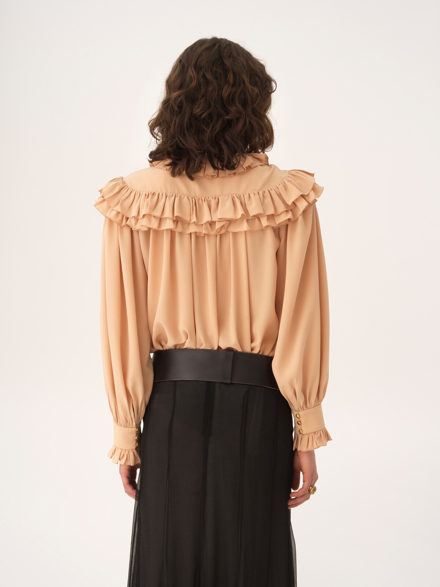 Oversized ruffle top in crêpe de chine - 7