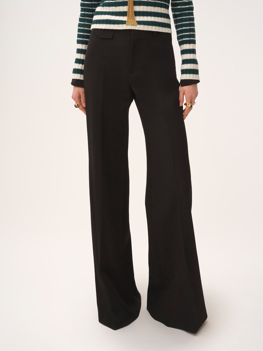 High-rise flared pants in wool grain de poudre - 4