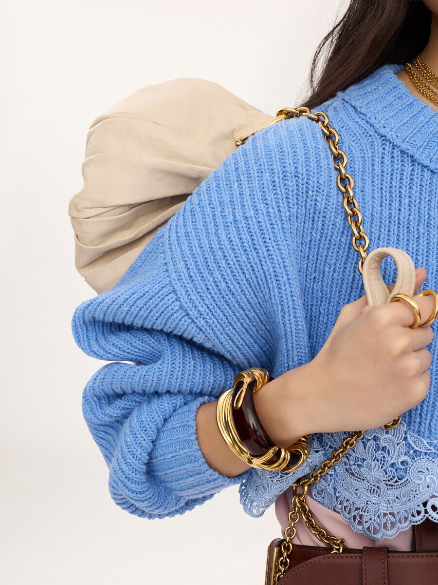 Cropped sweater in a merino wool knit & lace - 7