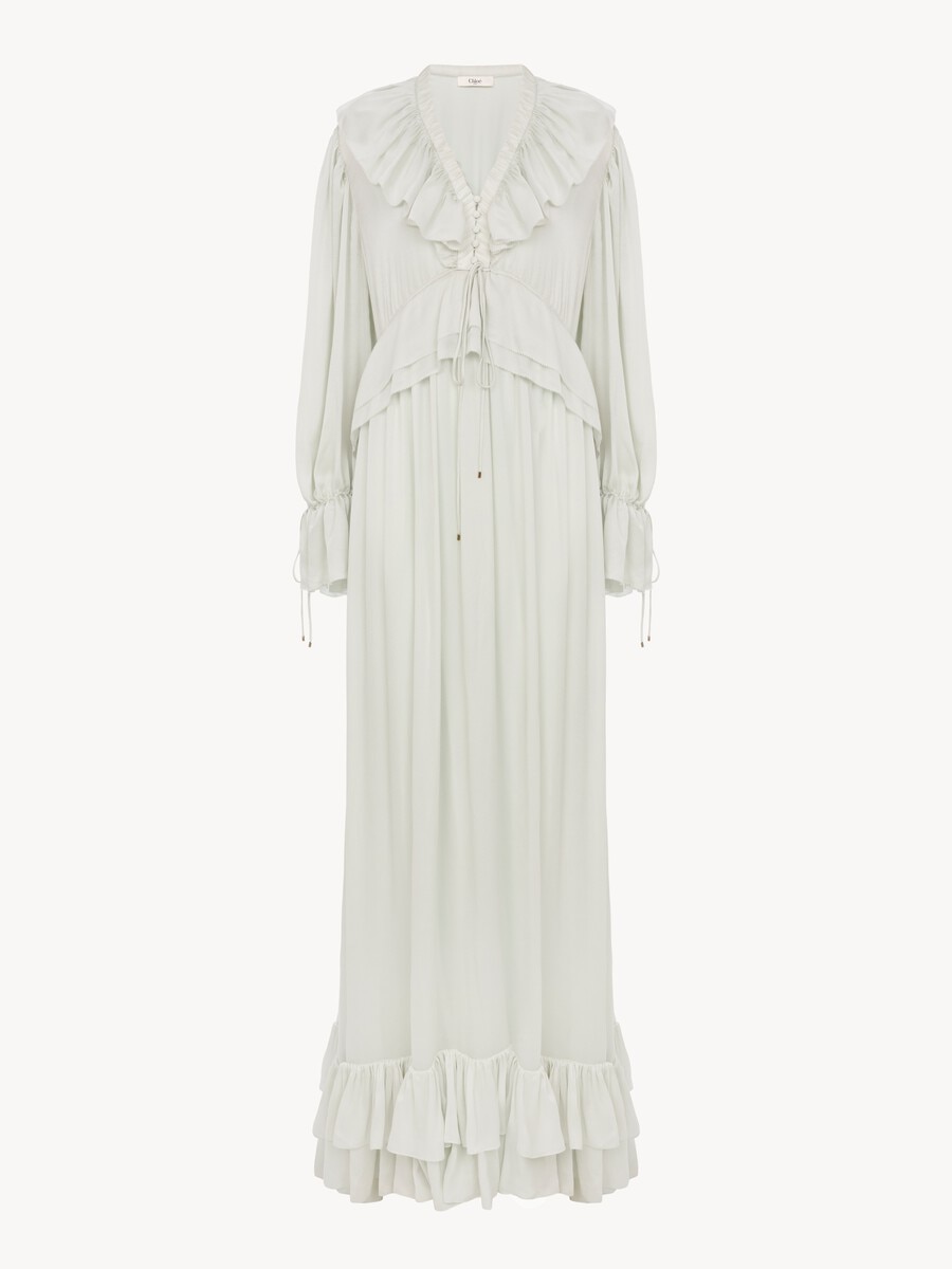 Gathered long dress in silk charmeuse - 1