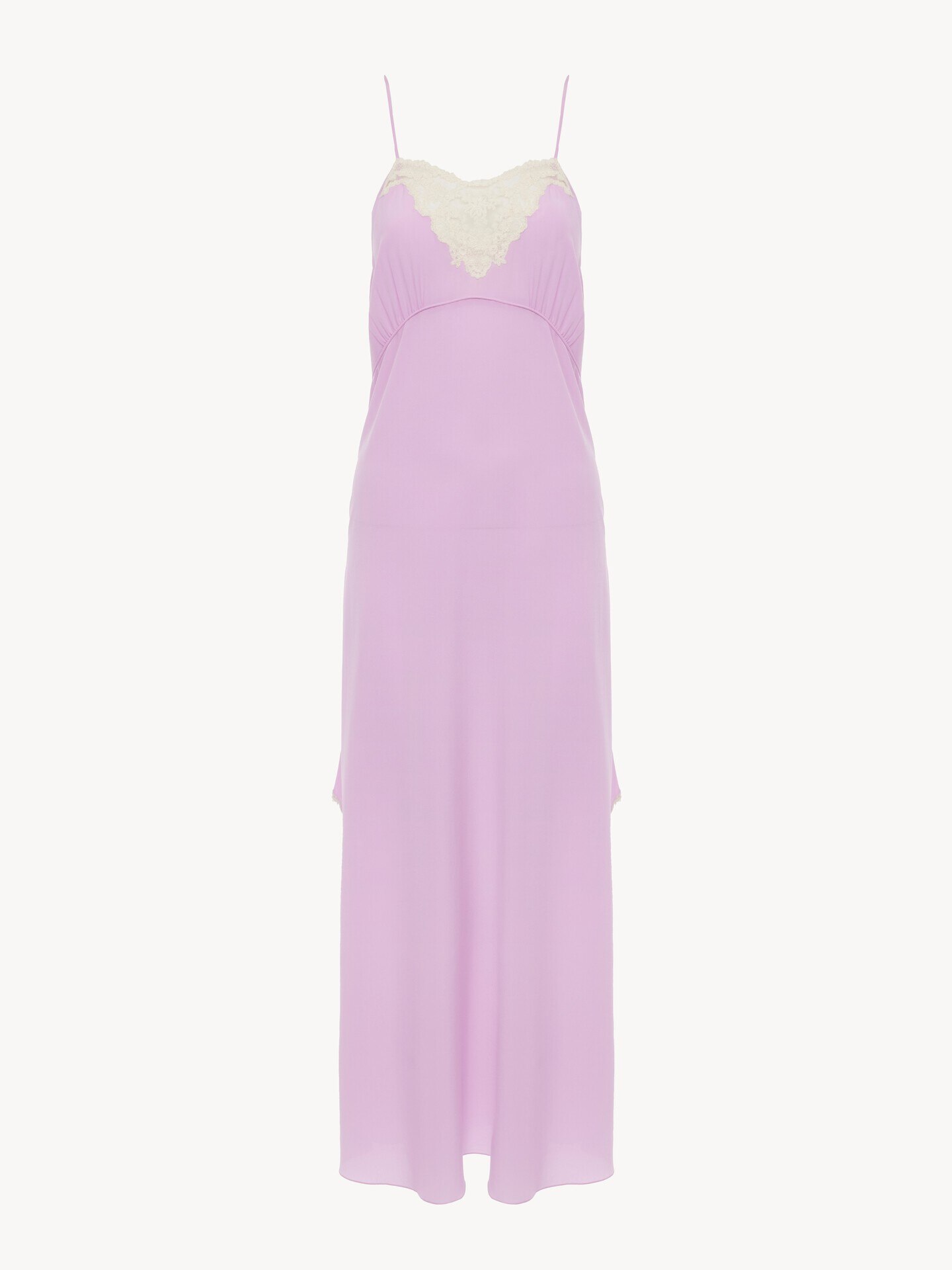 Thin-strap midi dress in cr&ecirc;pe de chine & lace - 1