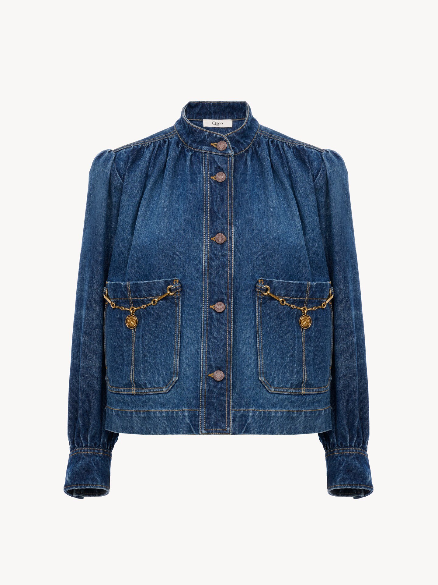 High-neck gathered jacket in denim - 2