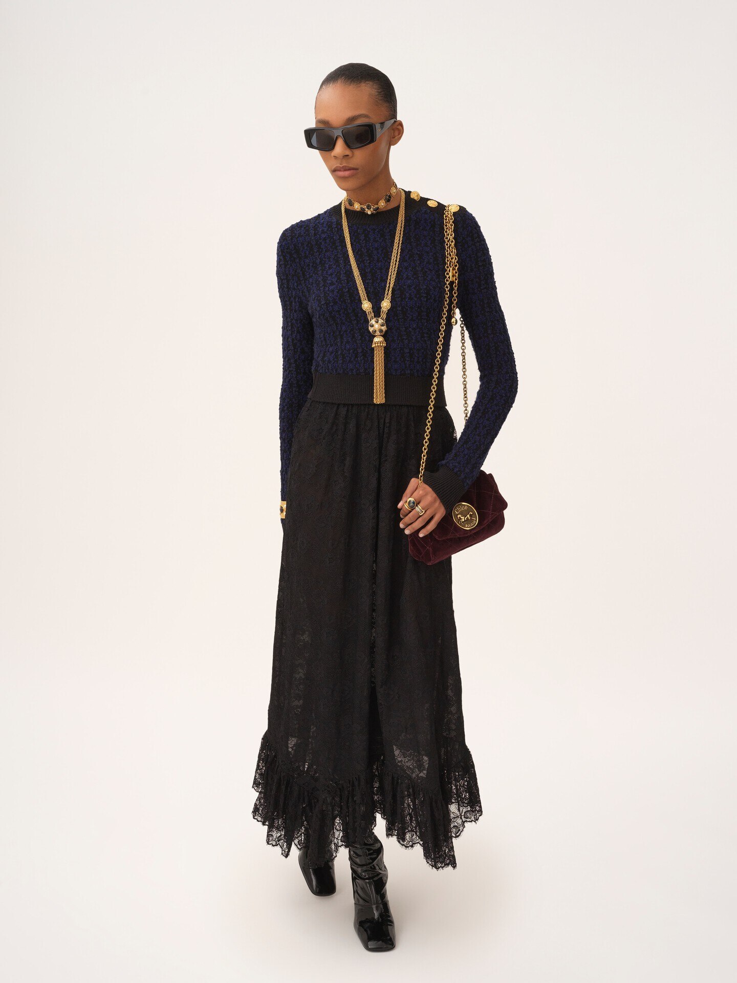 Boxy mock-neck sweater in a wool & silk knit - 3