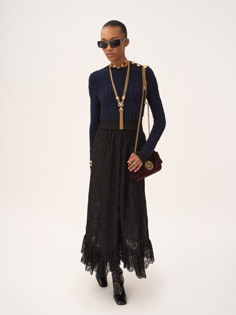 Boxy mock-neck jumper in a wool & silk knit