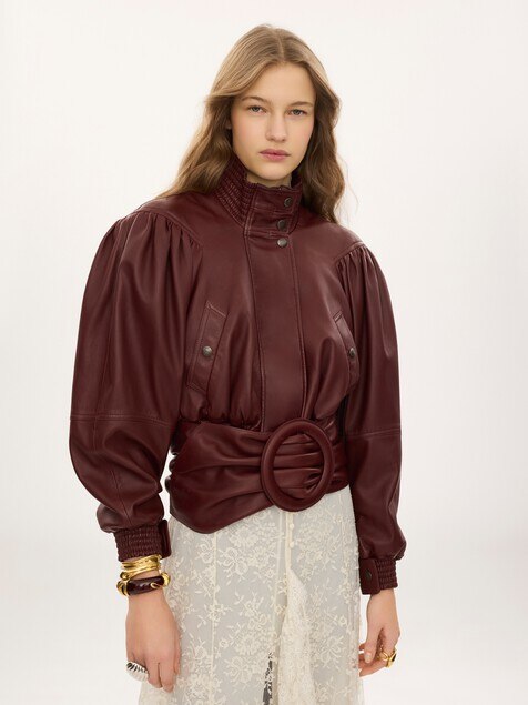 Cropped scarf jacket in leather