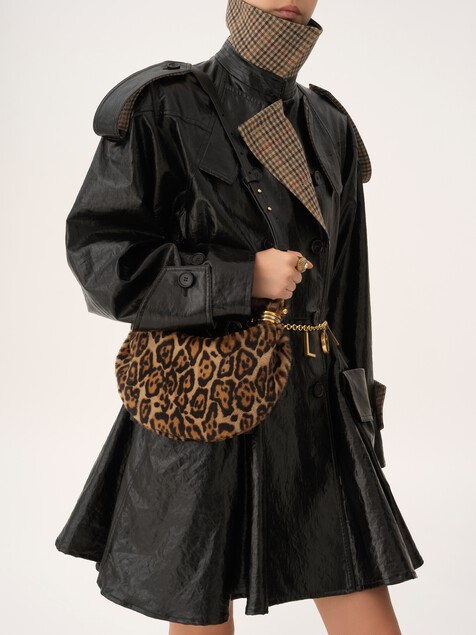 Mini Bracelet Hobo bag in leopard-print shearling