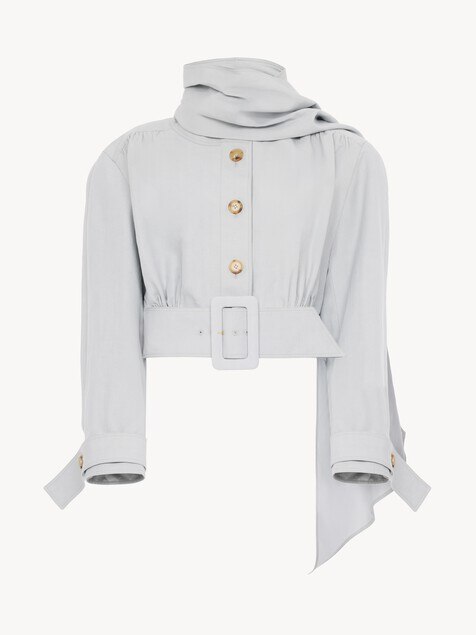 Chaqueta cropped con pa&ntilde;uelo de mezcla de lino y algod&oacute;n