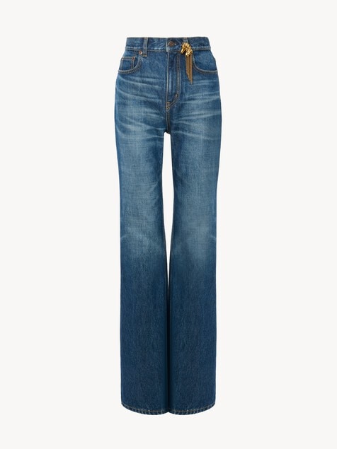 High-rise straight jeans in denim