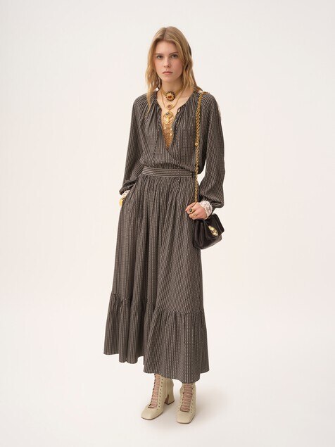 Gathered midi skirt in cr&ecirc;pe de chine