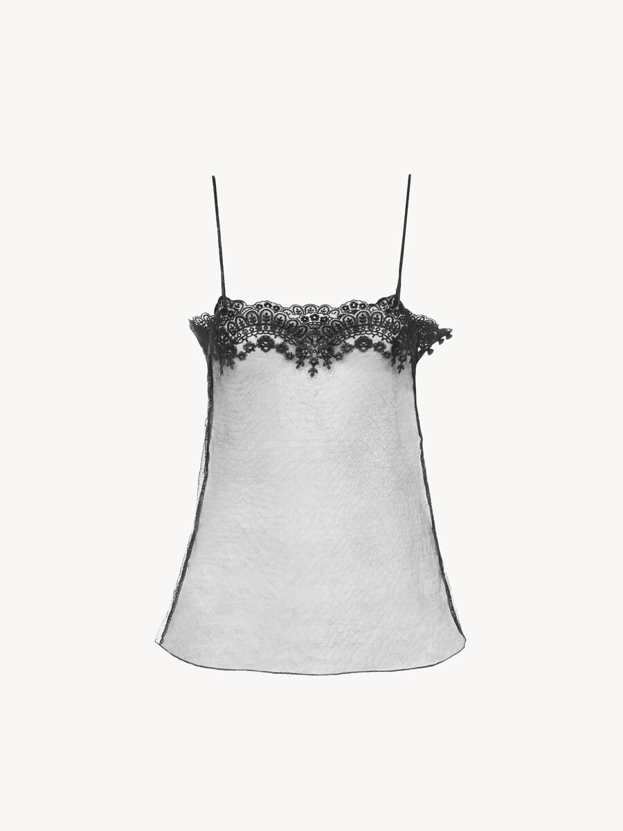 Fitted tank top in embroidered lace - 1