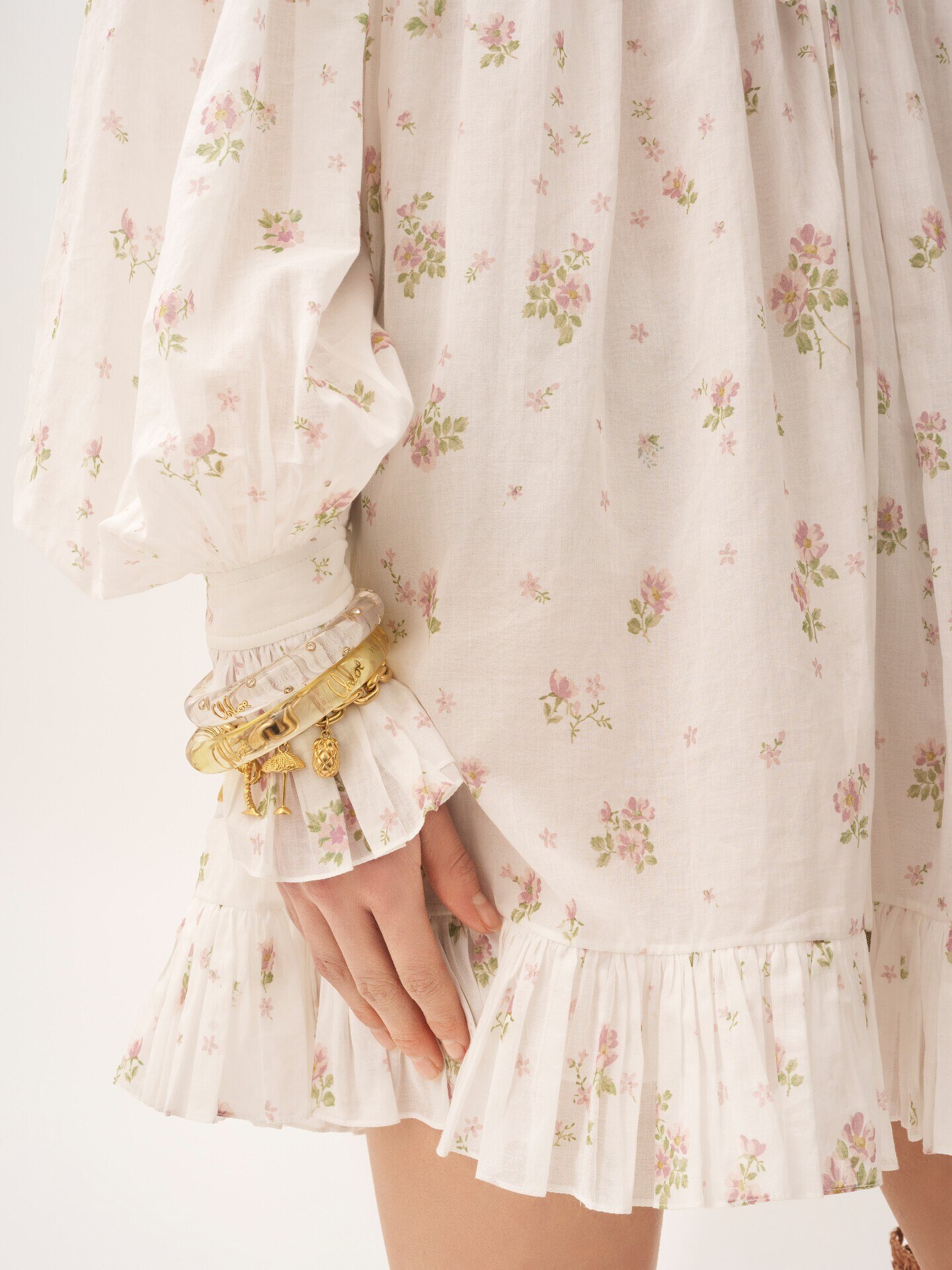 Gathered long-sleeve mini dress in cotton voile - 8