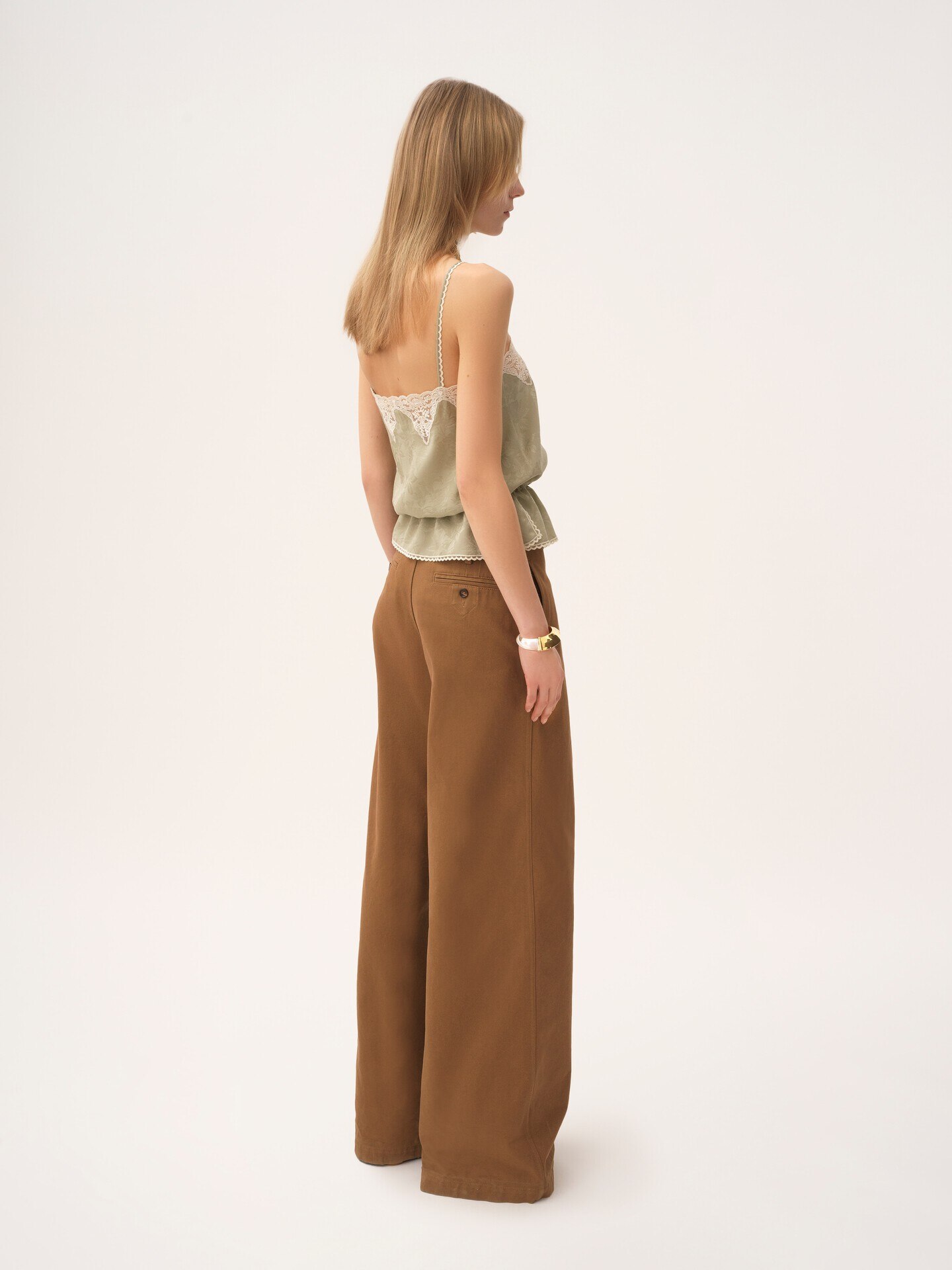 Pantalones de pernera ancha de talle alto de lona de algod&oacute;n - 7