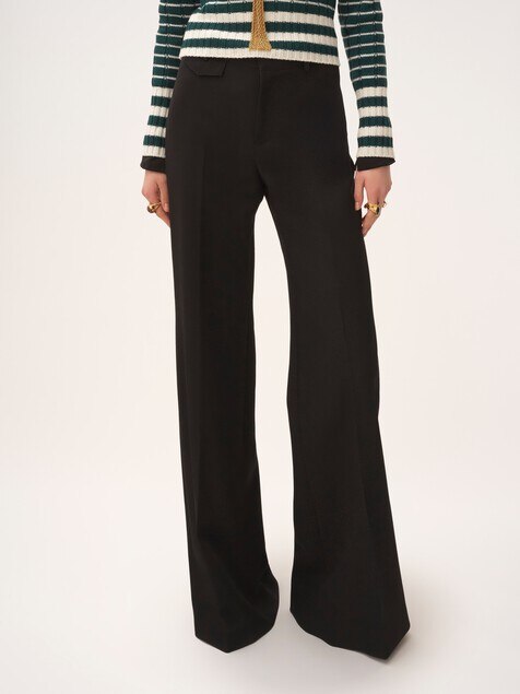 High-rise flared trousers in wool grain de poudre