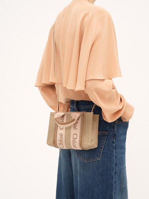 Mini Woody tote bag in linen