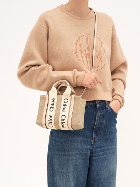 Mini Woody tote bag in linen