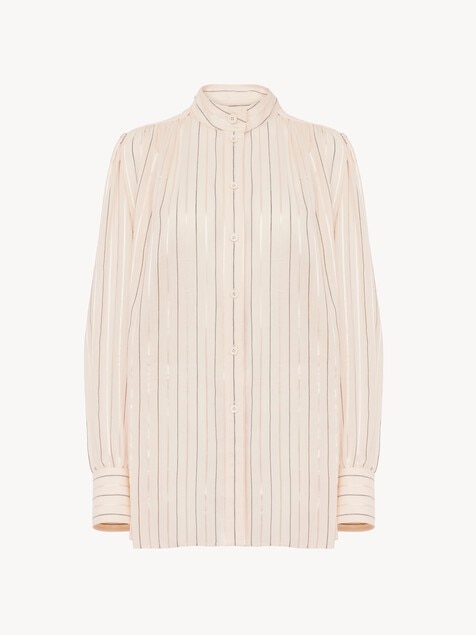 Gathered blouse in cotton & silk poplin