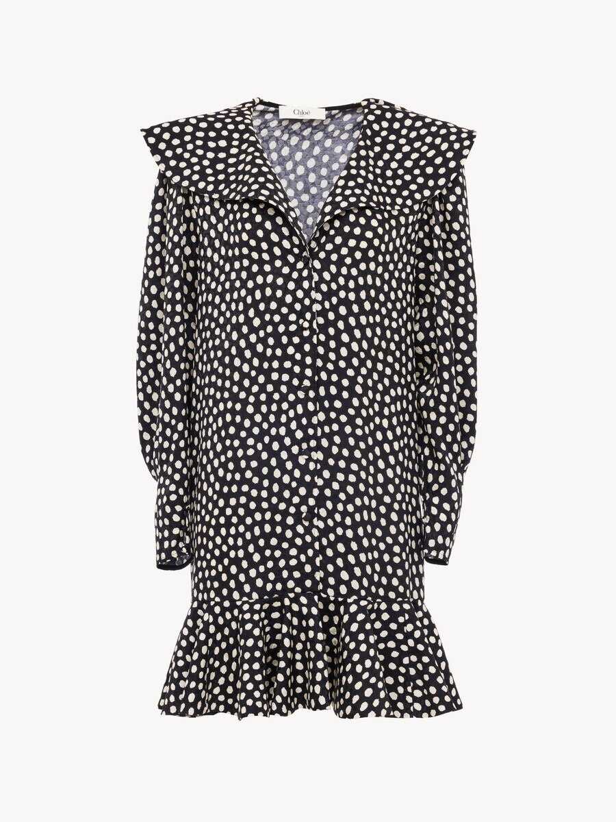 Long-sleeve mini dress in silk jacquard - 2