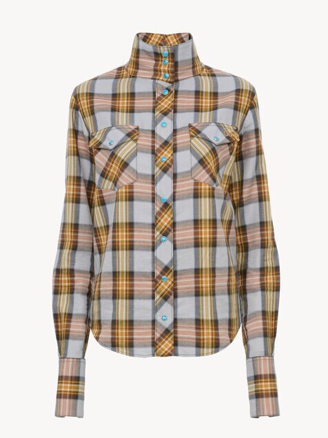 Camisa lavalli&egrave;re de algod&oacute;n y cupro de cuadros