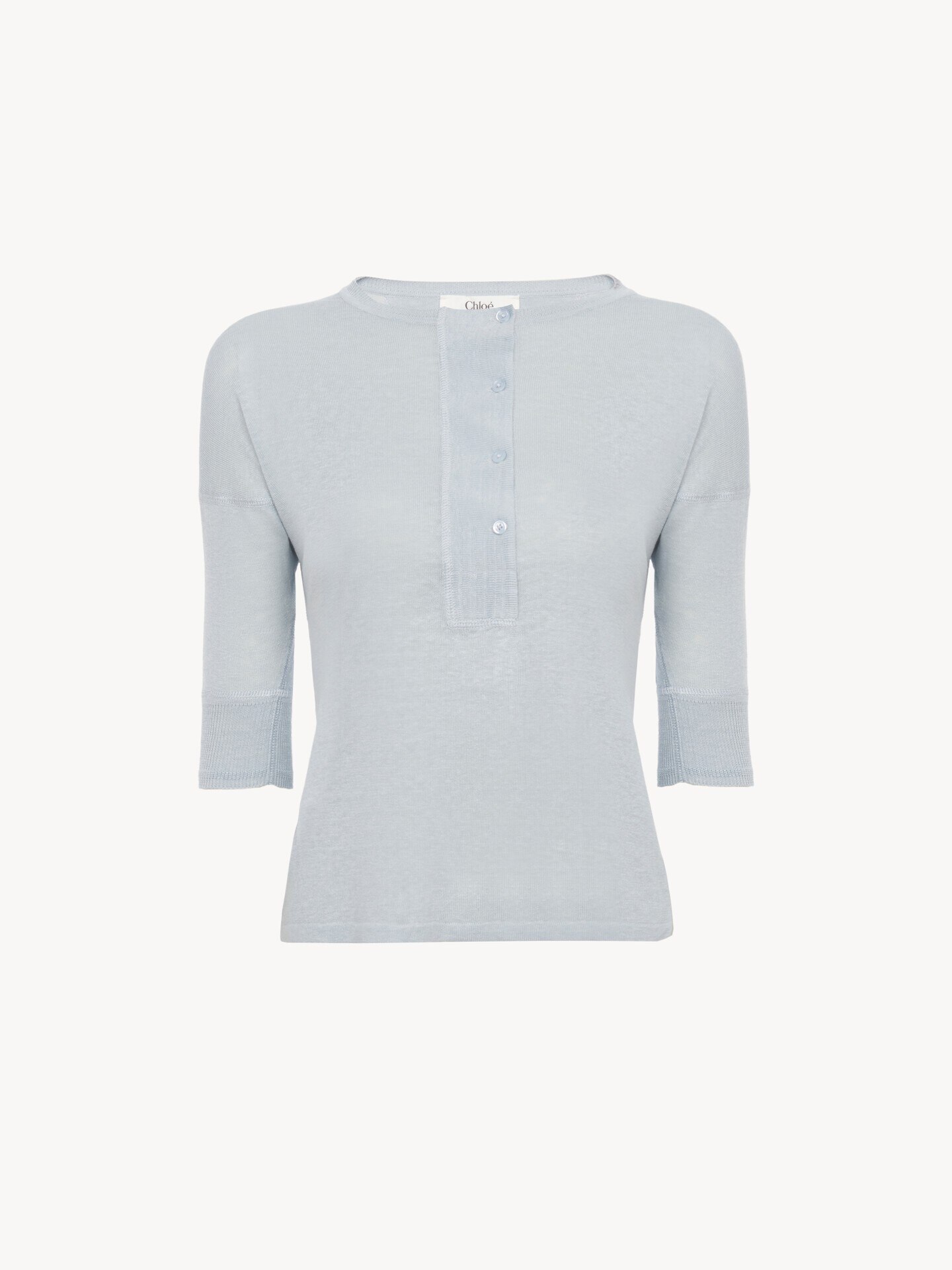 Short-sleeve Henley shirt in linen & silk knit - 1