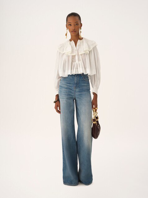 High-rise wide-leg jeans in denim