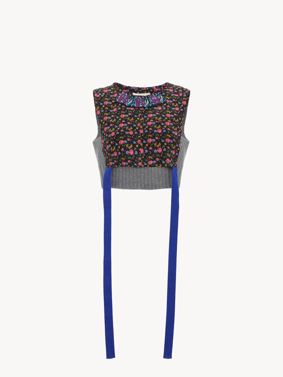 Hybrid cropped top in cr&ecirc;pe de chine - 2