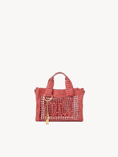 Small Summer Banana east-west tote bag with strap in raffia