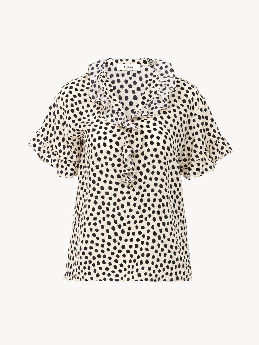 Short-sleeve ruffle top in cr&ecirc;pe de chine - 2