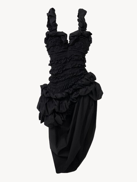 Ruched bustier midi dress in cotton poplin