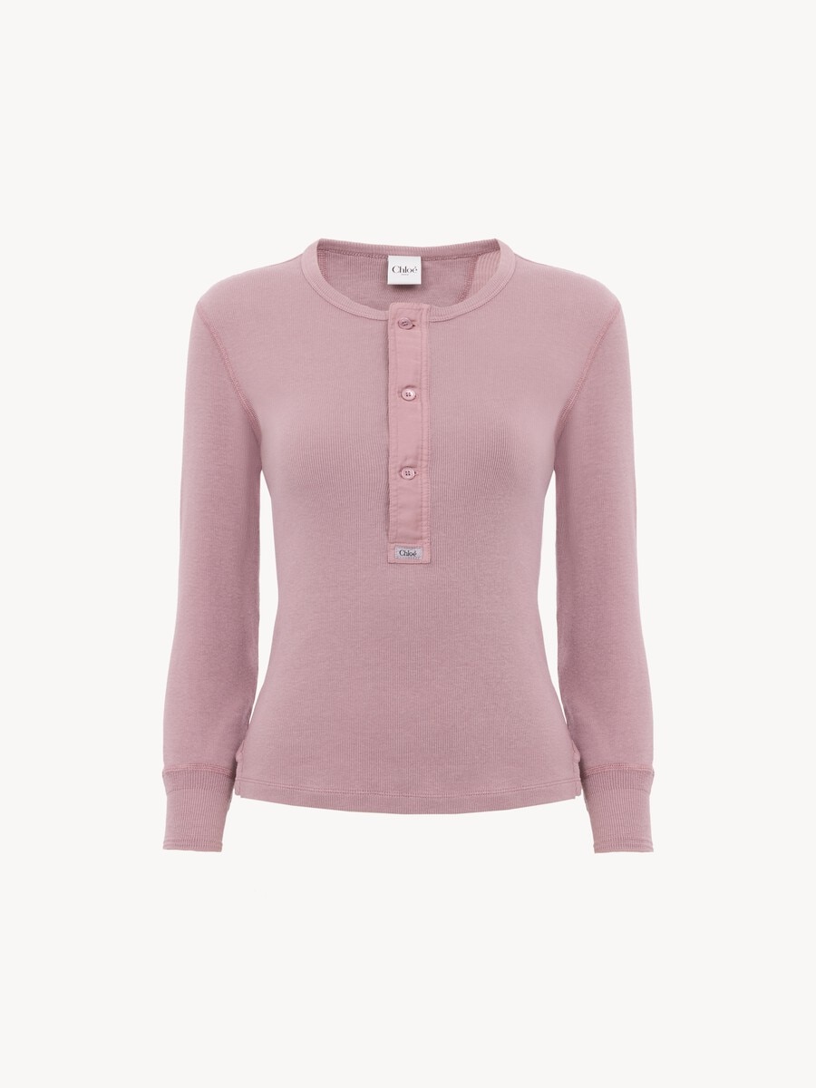 Fitted Henley shirt in cotton jersey - 1