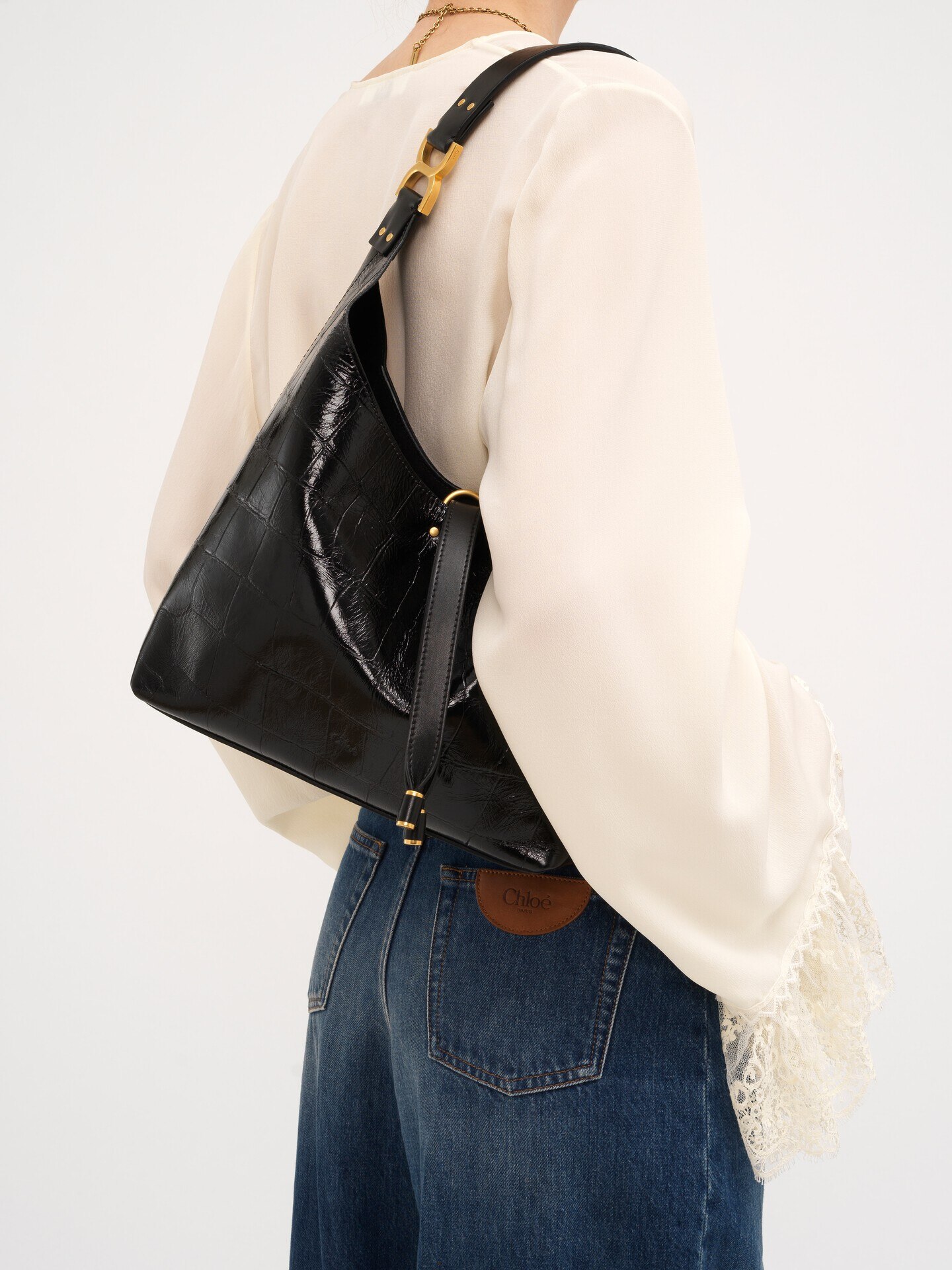 Small Marcie hobo bag in croco-effect leather - 3