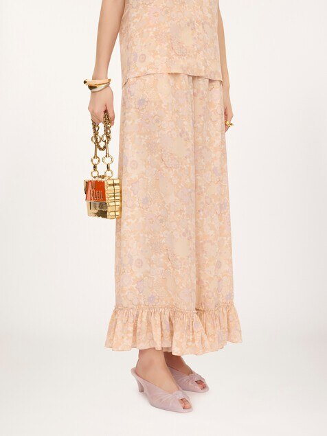 Cropped fluid pants in cr&ecirc;pe de chine