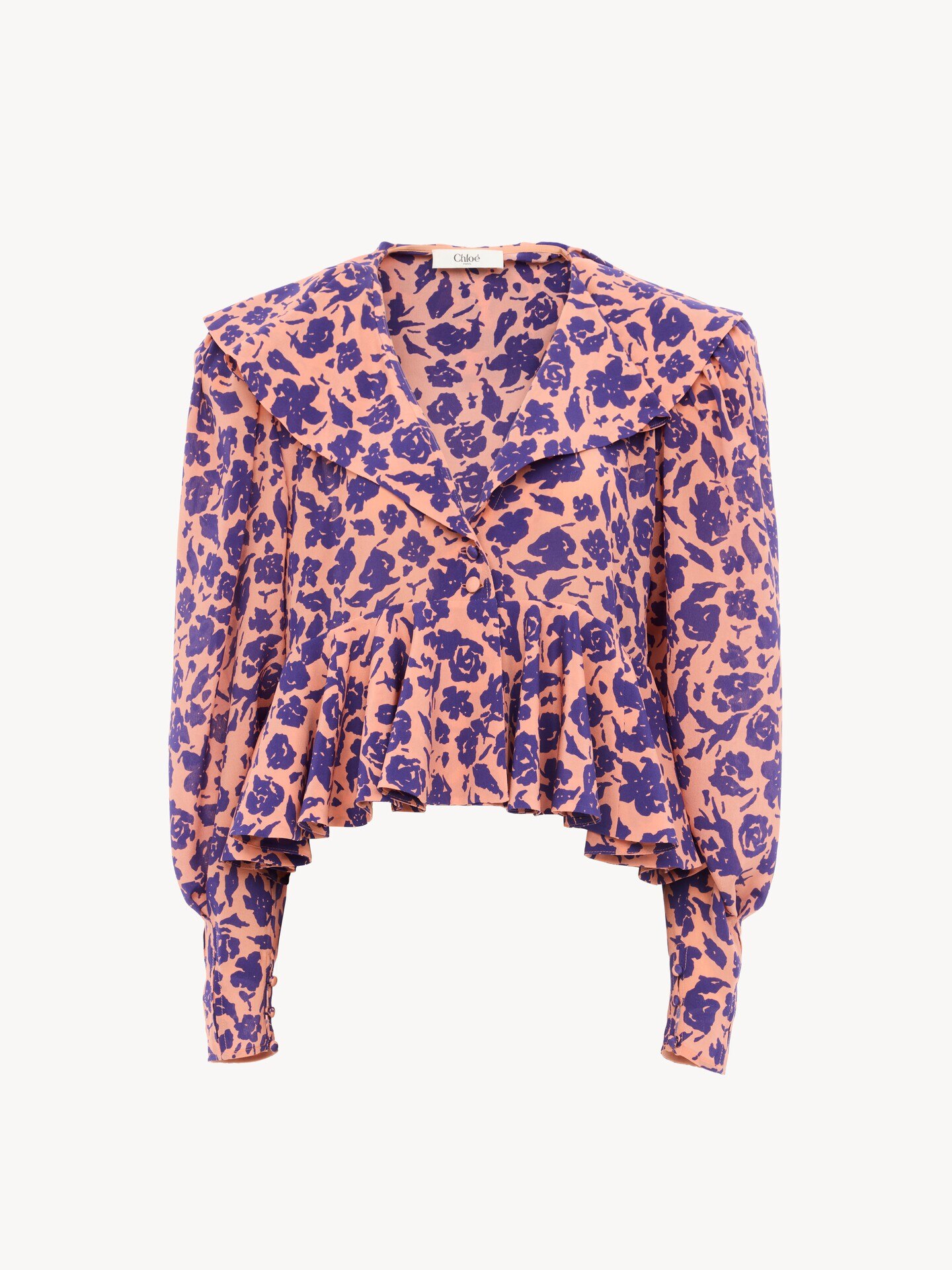 V-neck ruffled top in cr&ecirc;pe de chine - 2