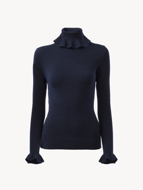 Jersey de cuello alto ajustado confeccionado en punto de lana y algod&oacute;n.