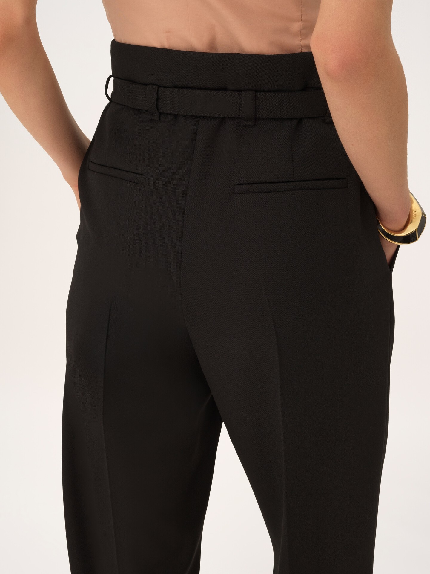 High-rise wide-leg trousers in wool grain de poudre - 7