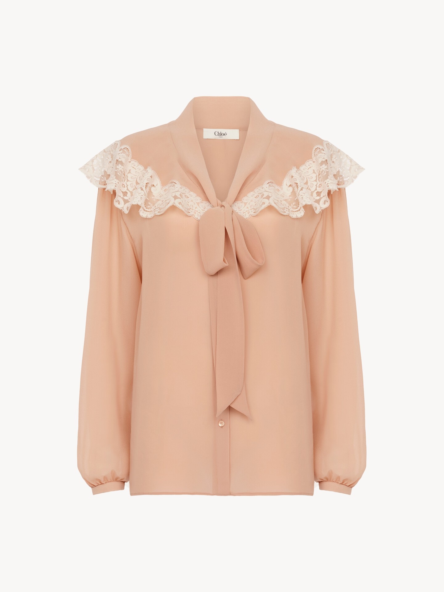 Tie-front gathered blouse in silk georgette & lace - 2