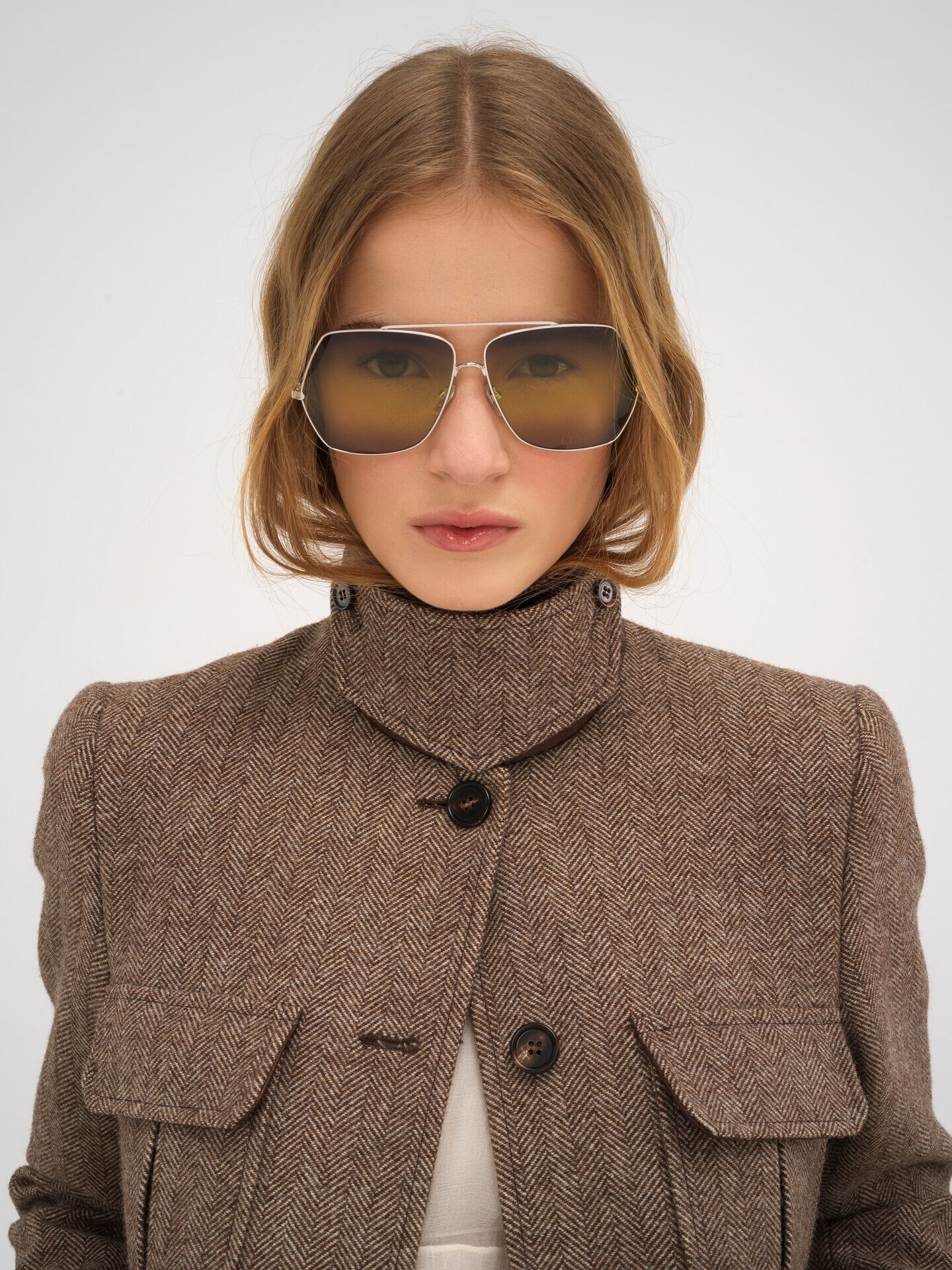 Long officer jacket in herringbone wool - 6